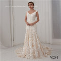 Hot wholesale deep V-neck lace backless applique beads mermaid sexy gown beading wedding dress sample